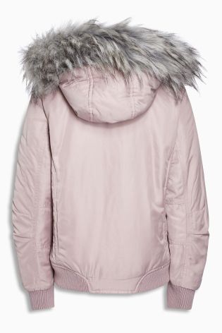 Pink Faux Fur Trim Hooded Bomber (3-16yrs)